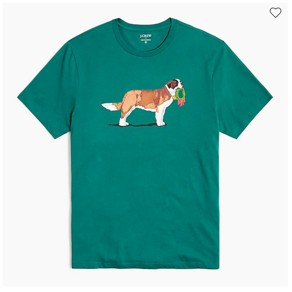 **NWT J. Crew Men's Green W/ Christmas St. Bernard & Wreath Graphic Tee - - Picture 3 of 10